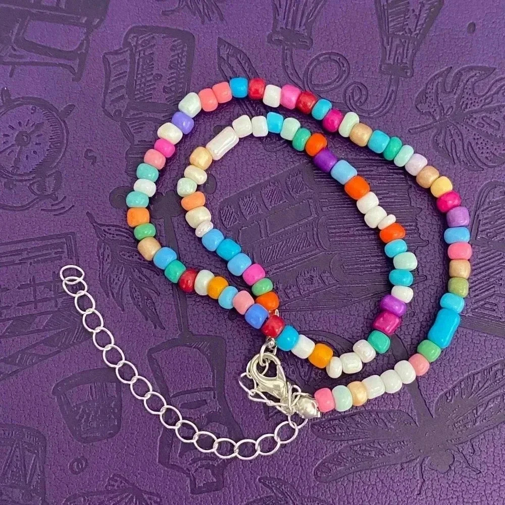 Handmade Multi Colored Seed Bead Choker Necklace